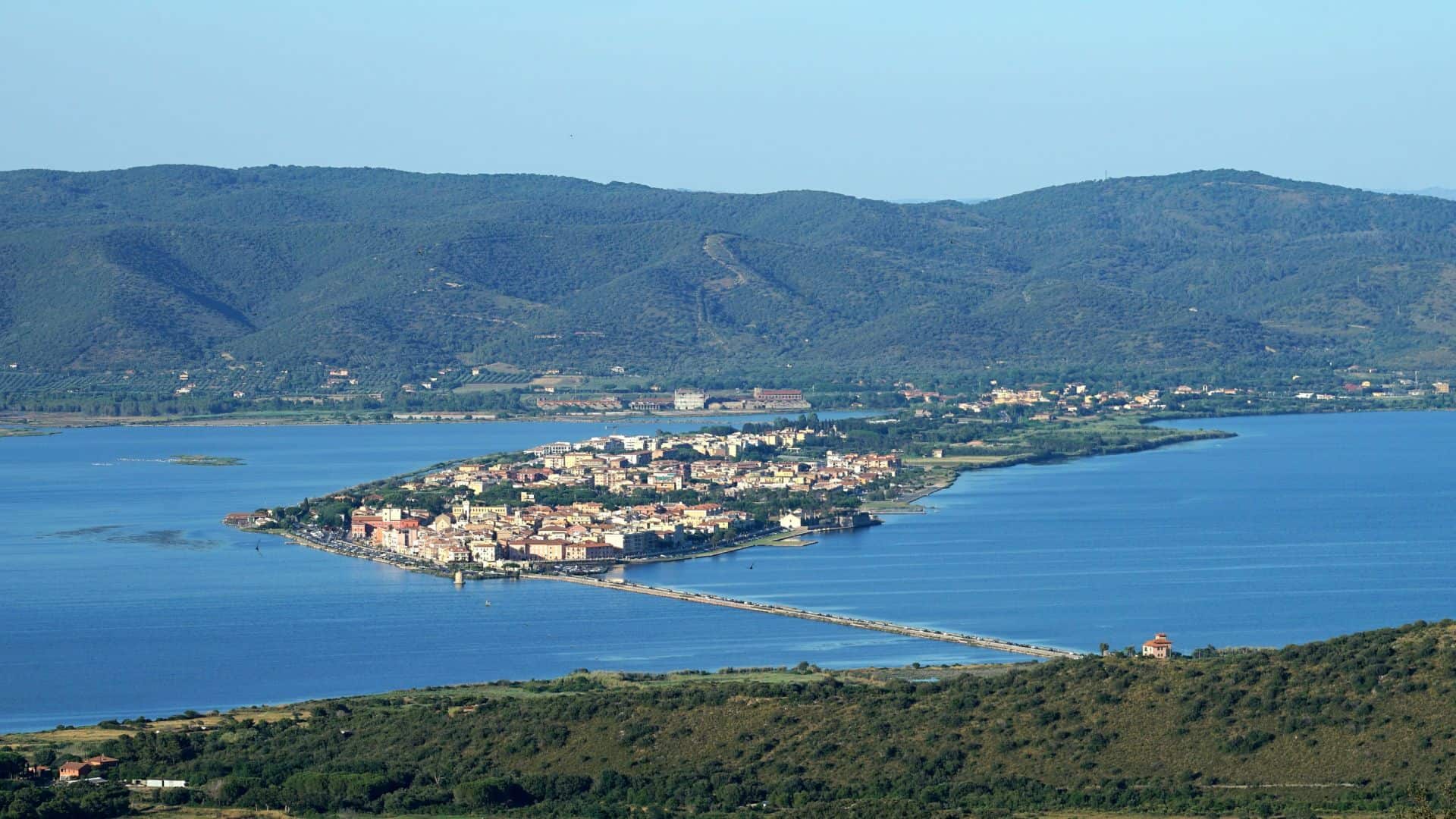 View from above of the beach of Orbetello
